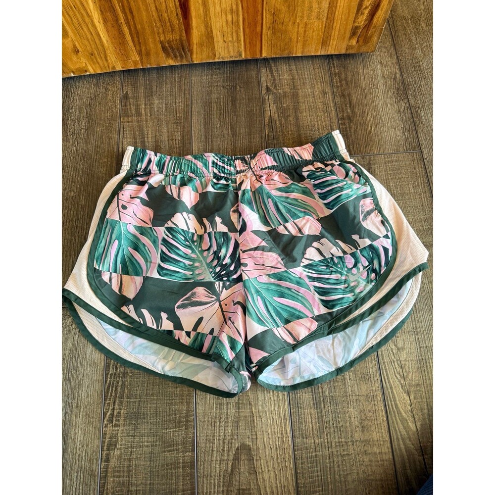 Women’s Nike Dri-Fit Tempo Running Shorts Sz. Medium Green & Pink Leaves